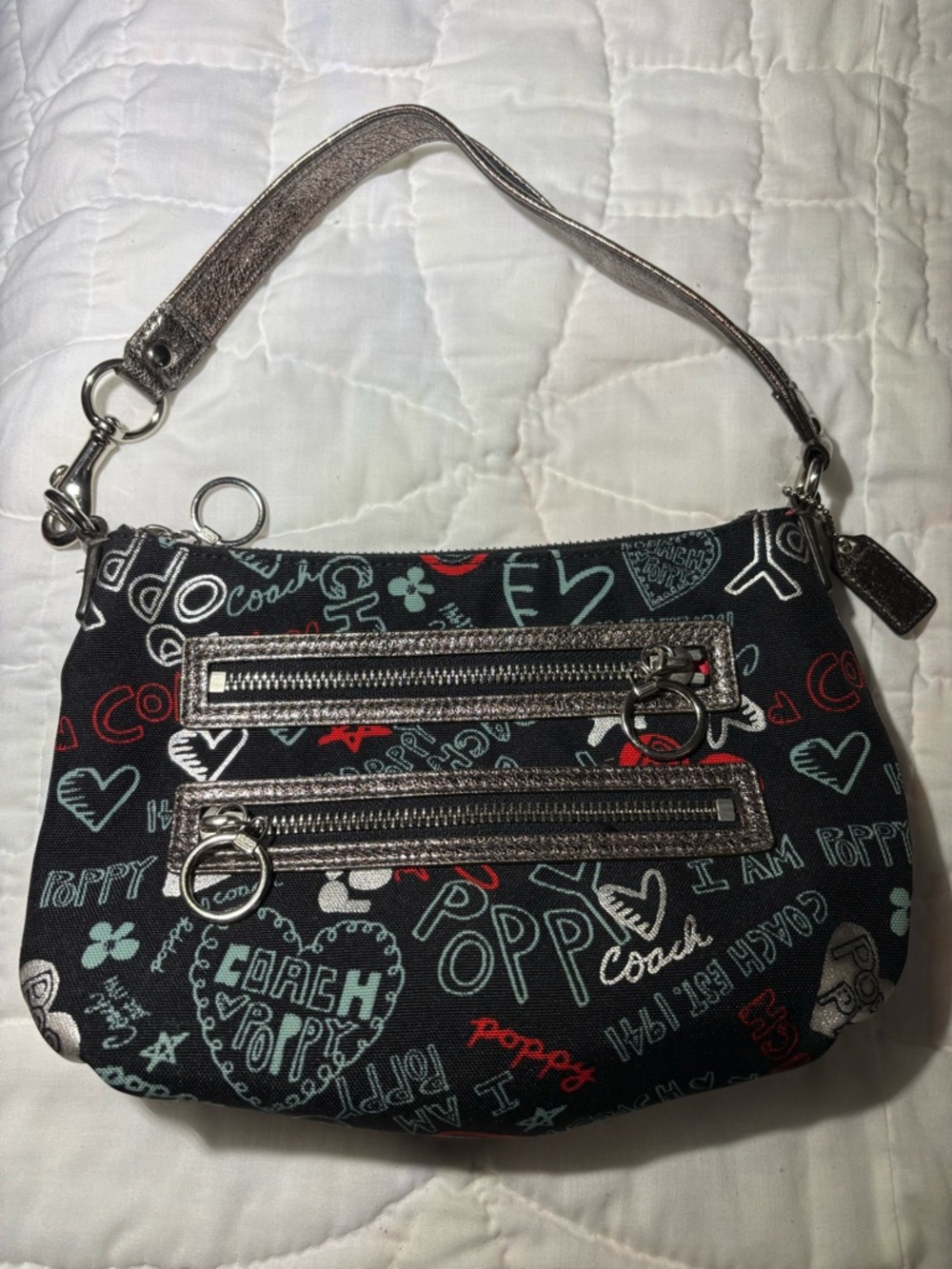 🎉SALE🎉 Coach Black Poppy Print Shoulder Bag or Wristlet with Metallic Trim